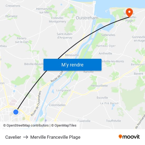 Cavelier to Merville Franceville Plage map