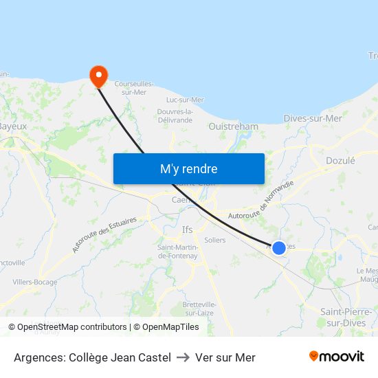 Argences: Collège Jean Castel to Ver sur Mer map