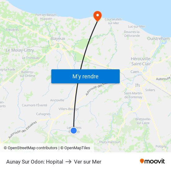 Aunay Sur Odon: Hopital to Ver sur Mer map