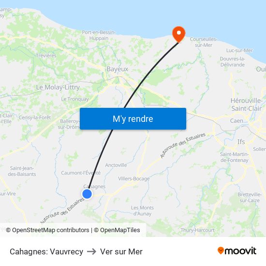 Cahagnes: Vauvrecy to Ver sur Mer map