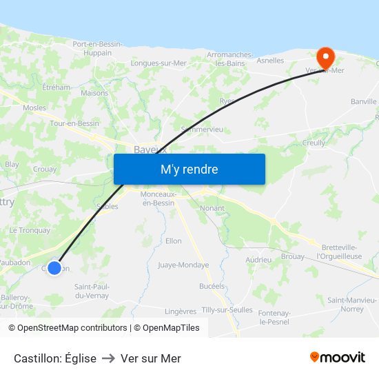 Castillon: Église to Ver sur Mer map