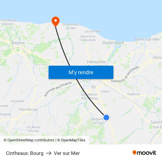 Cintheaux: Bourg to Ver sur Mer map