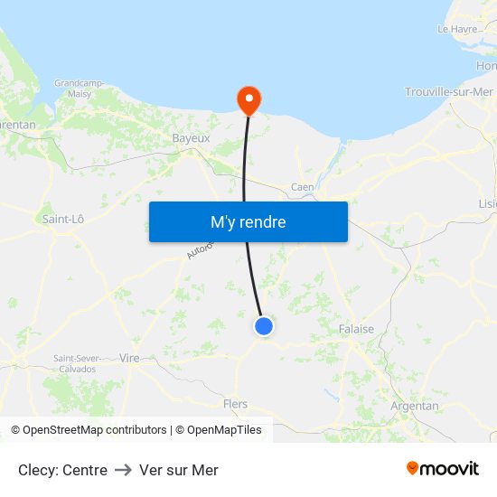 Clecy: Centre to Ver sur Mer map