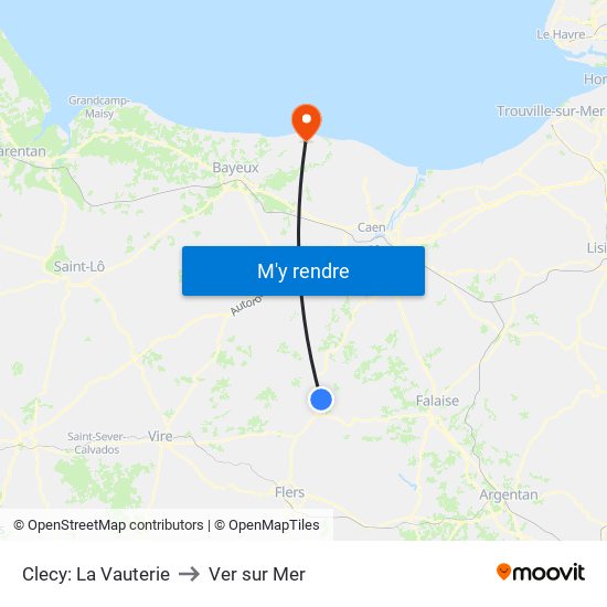 Clecy: La Vauterie to Ver sur Mer map