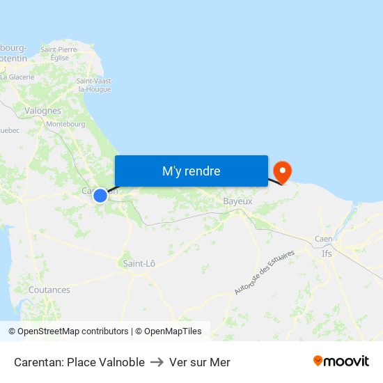 Carentan: Place Valnoble to Ver sur Mer map