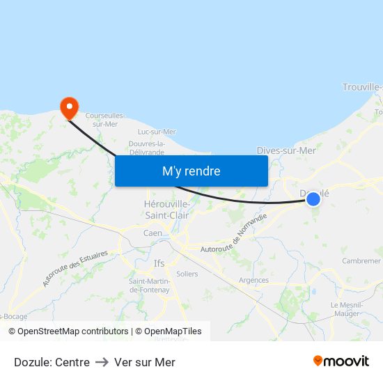 Dozule: Centre to Ver sur Mer map