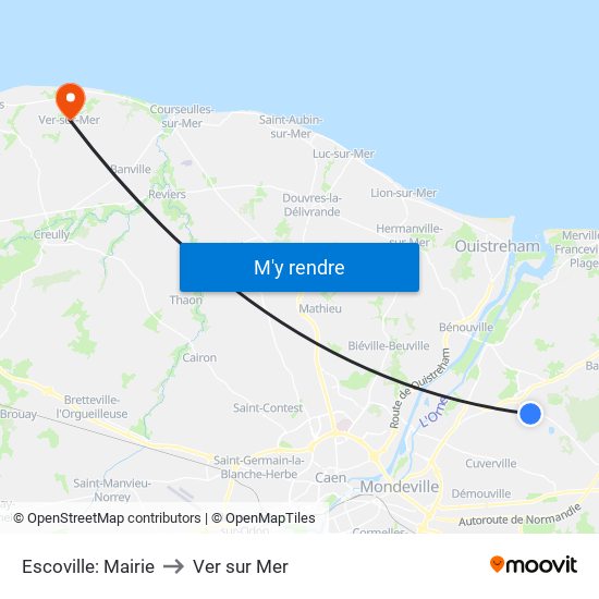 Escoville: Mairie to Ver sur Mer map