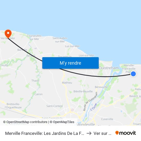 Merville Franceville: Les Jardins De La Fontaine to Ver sur Mer map