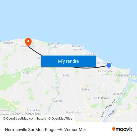 Hermanville Sur Mer: Plage to Ver sur Mer map