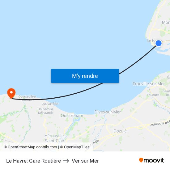 Le Havre: Gare Routière to Ver sur Mer map