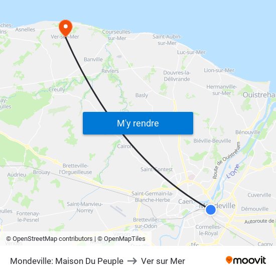 Mondeville: Maison Du Peuple to Ver sur Mer map