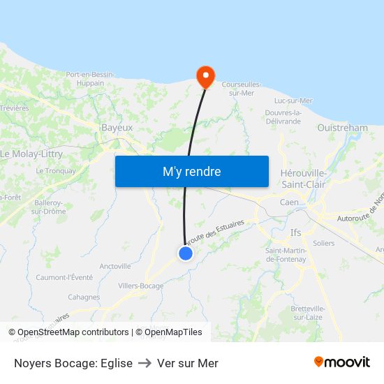 Noyers Bocage: Eglise to Ver sur Mer map