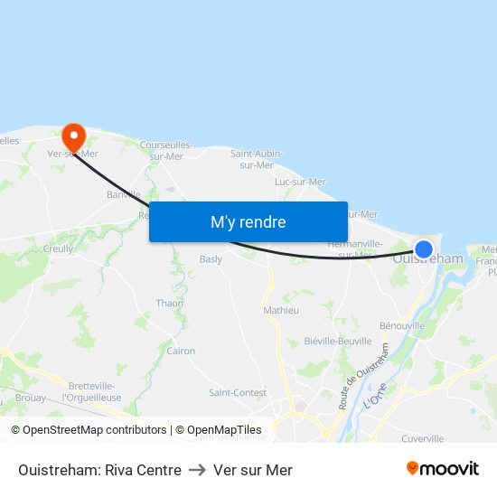 Ouistreham: Riva Centre to Ver sur Mer map