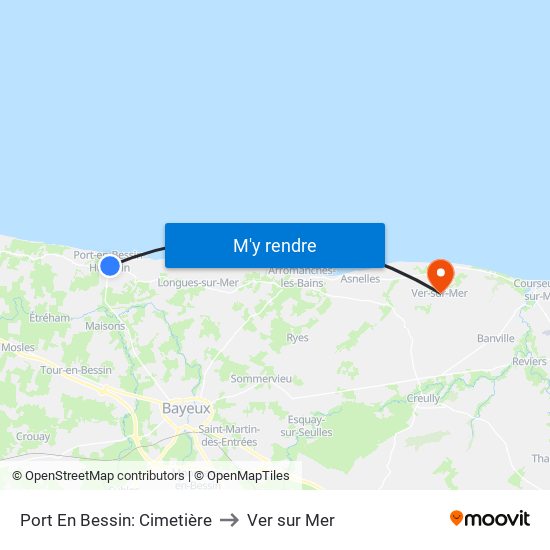 Port En Bessin: Cimetière to Ver sur Mer map