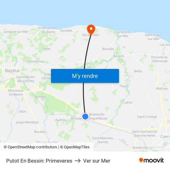 Putot En Bessin: Primeveres to Ver sur Mer map