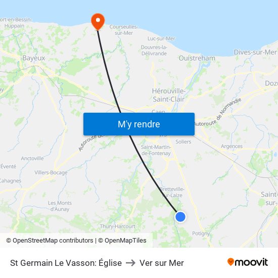 St Germain Le Vasson: Église to Ver sur Mer map