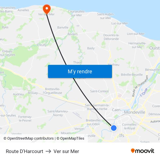 Route D'Harcourt to Ver sur Mer map