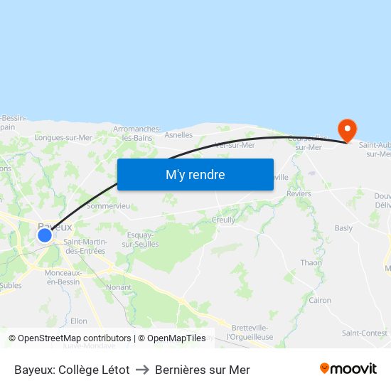 Bayeux: Collège Létot to Bernières sur Mer map