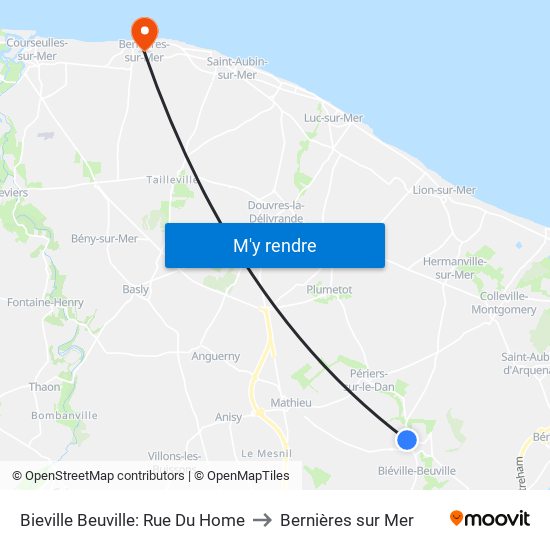 Bieville Beuville: Rue Du Home to Bernières sur Mer map