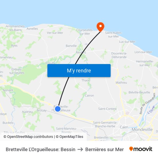 Bretteville L'Orgueilleuse: Bessin to Bernières sur Mer map