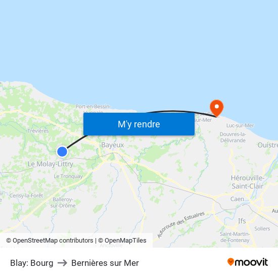 Blay: Bourg to Bernières sur Mer map