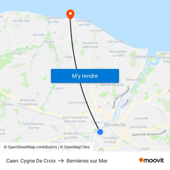 Caen: Cygne De Croix to Bernières sur Mer map