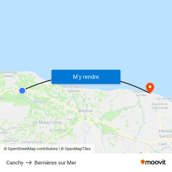 Canchy to Bernières sur Mer map