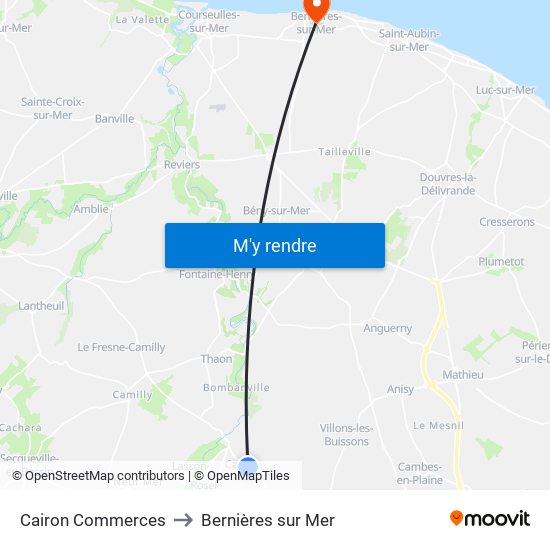 Cairon Commerces to Bernières sur Mer map