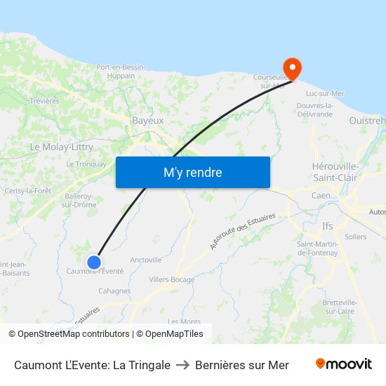 Caumont L'Evente: La Tringale to Bernières sur Mer map