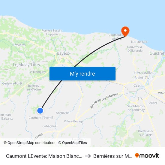 Caumont L'Evente: Maison Blanche to Bernières sur Mer map