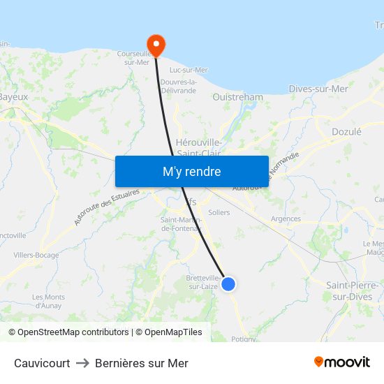 Cauvicourt to Bernières sur Mer map