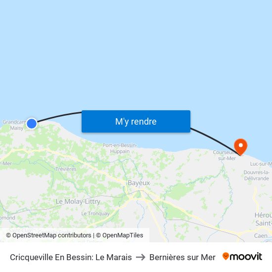 Cricqueville En Bessin: Le Marais to Bernières sur Mer map