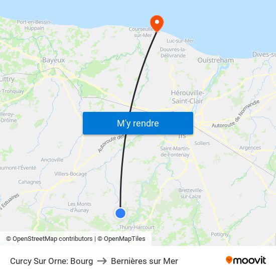 Curcy Sur Orne: Bourg to Bernières sur Mer map