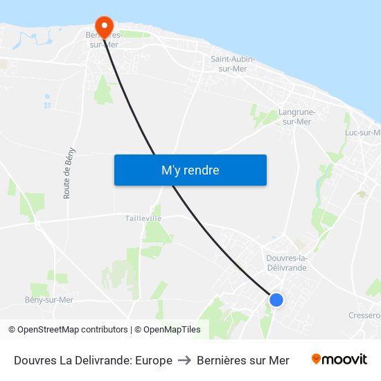 Douvres La Delivrande: Europe to Bernières sur Mer map
