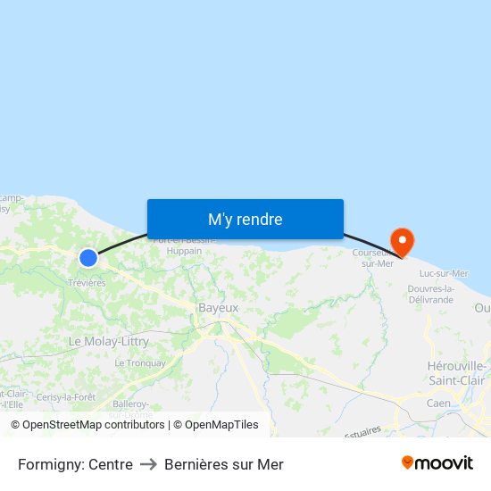 Formigny: Centre to Bernières sur Mer map