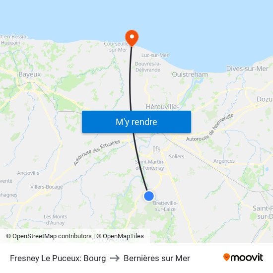 Fresney Le Puceux: Bourg to Bernières sur Mer map