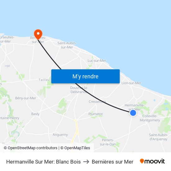 Hermanville Sur Mer: Blanc Bois to Bernières sur Mer map