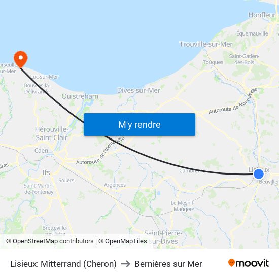 Lisieux: Mitterrand (Cheron) to Bernières sur Mer map