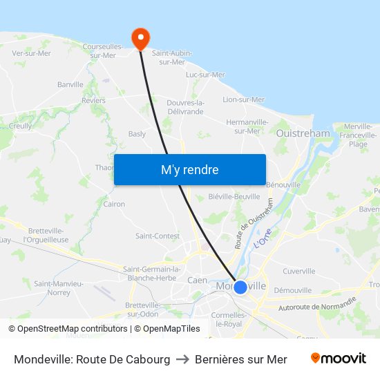 Mondeville: Route De Cabourg to Bernières sur Mer map