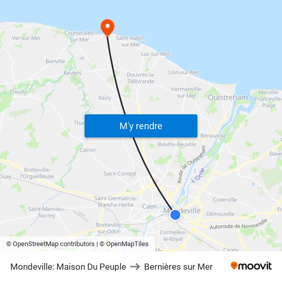 Mondeville: Maison Du Peuple to Bernières sur Mer map