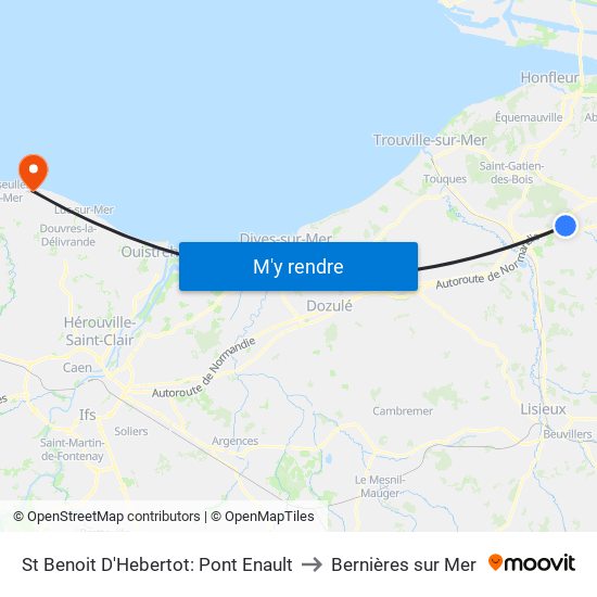 St Benoit D'Hebertot: Pont Enault to Bernières sur Mer map