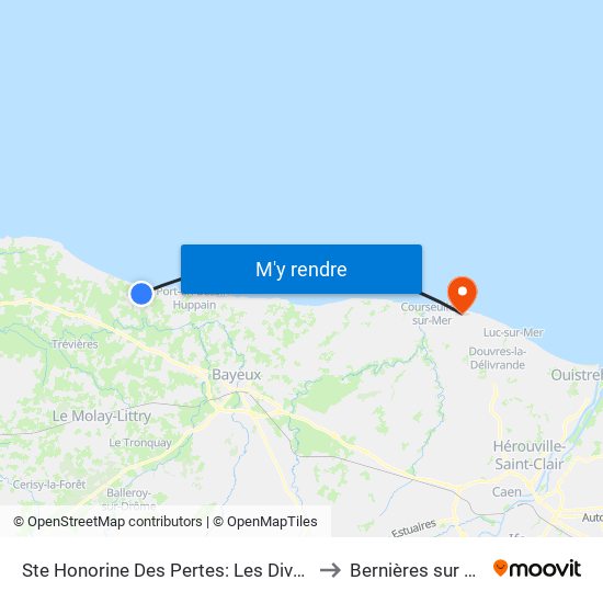 Ste Honorine Des Pertes: Les Divettes to Bernières sur Mer map