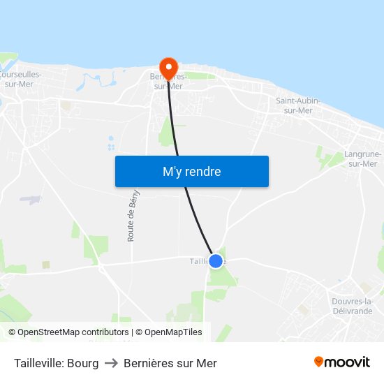 Tailleville: Bourg to Bernières sur Mer map