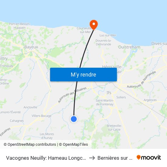 Vacognes Neuilly: Hameau Longchamp to Bernières sur Mer map