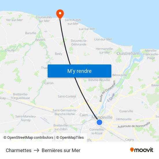 Charmettes to Bernières sur Mer map