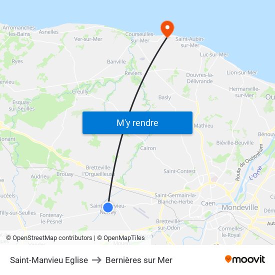 Saint-Manvieu Eglise to Bernières sur Mer map