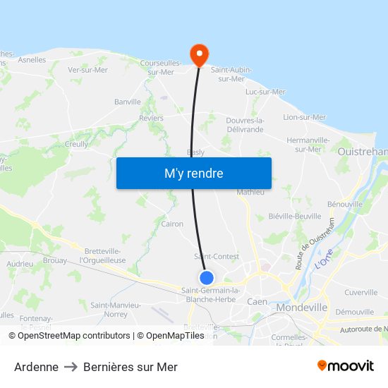 Ardenne to Bernières sur Mer map