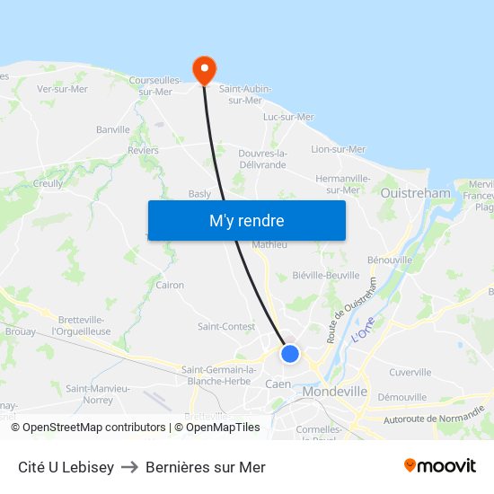 Cité U Lebisey to Bernières sur Mer map