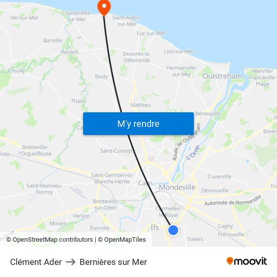 Clément Ader to Bernières sur Mer map