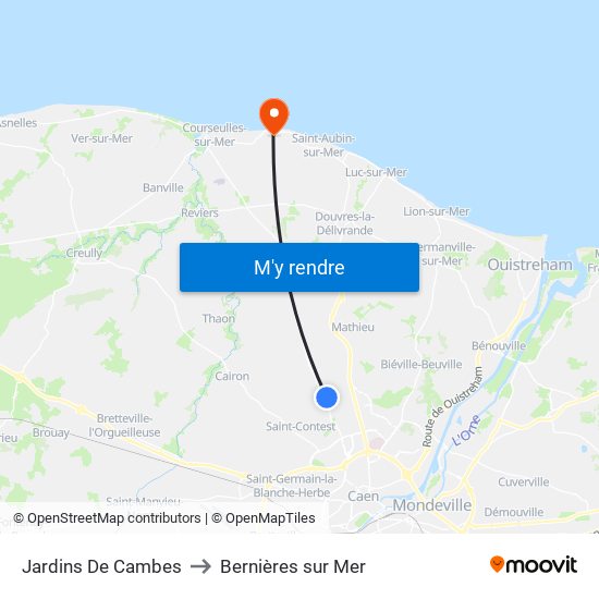 Jardins De Cambes to Bernières sur Mer map